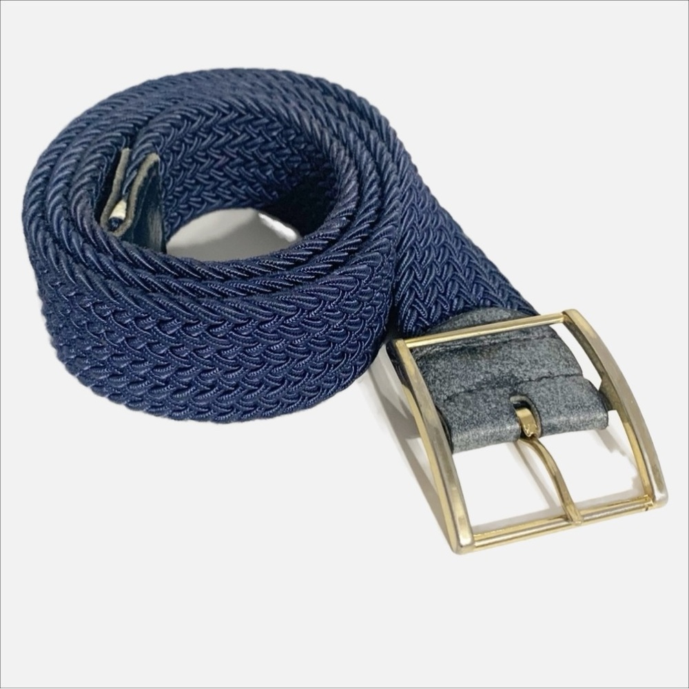 Unbranded Woven Stretch Herringbone Elastic Belt Gold Tone Hardware Faux Leather